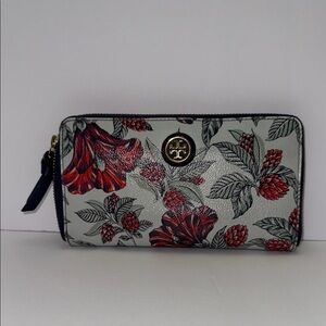 Tory Burch Red and Black Floral Wallet, some Rubbing inside